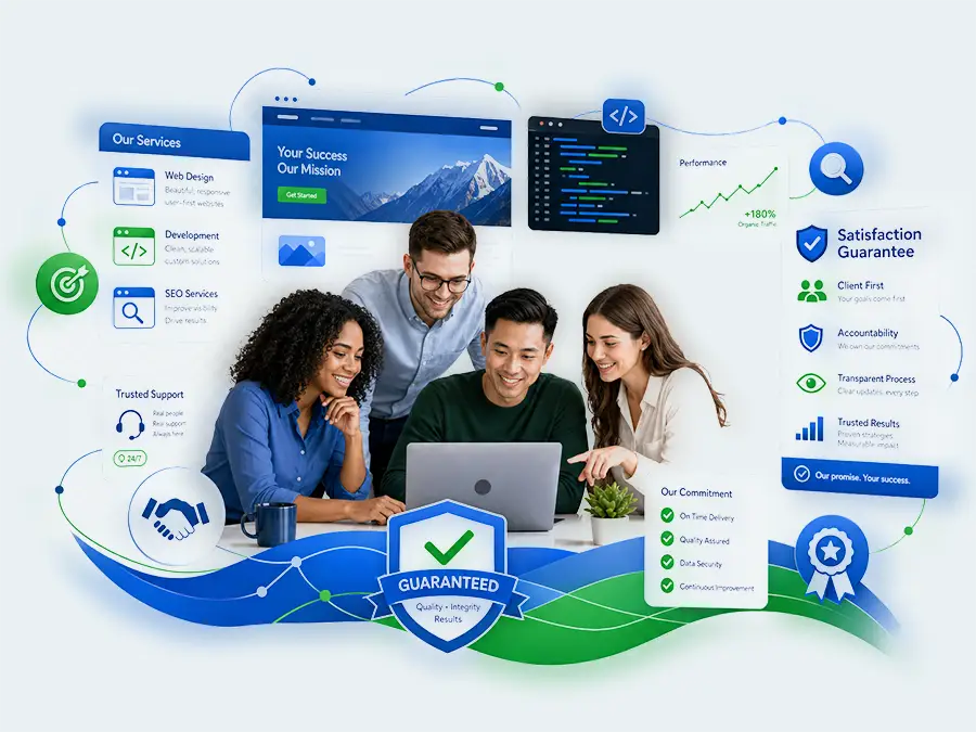 Conceptual service guarantee illustration showing confidence and clear expectations.