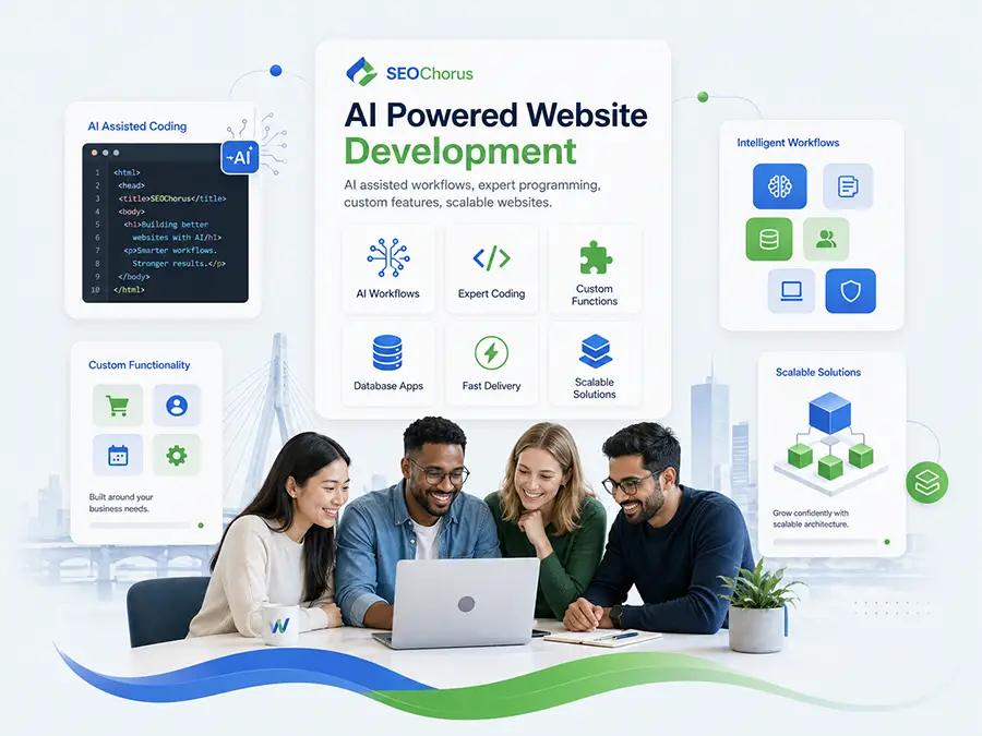 Conceptual workflow automation illustration showing code connected to business process steps.